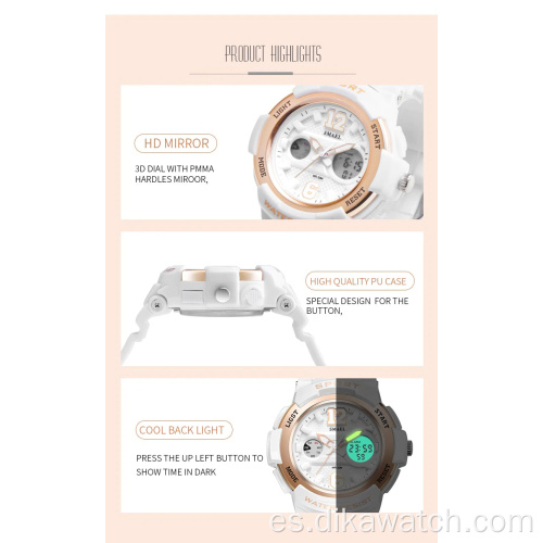 SMAEL Relojes de pulsera de doble pantalla Reloj de cuarzo para mujer